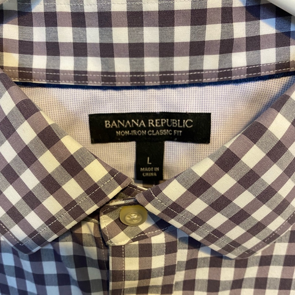 Banana Republic Men’s Button-Down Dress Shirt, light purple and gray plaid
